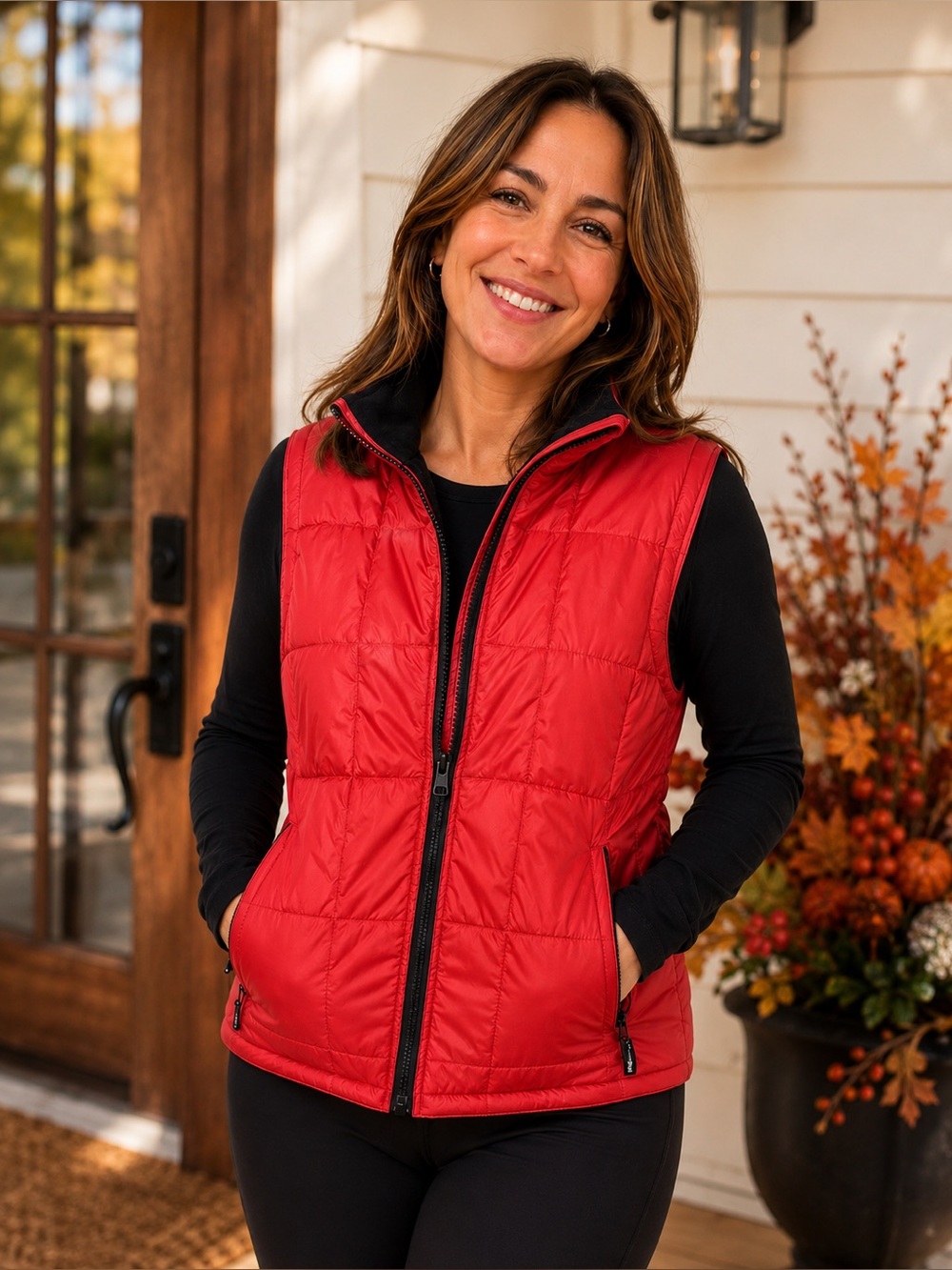 Classic Red Quilted Women's Vest with Stand Collar